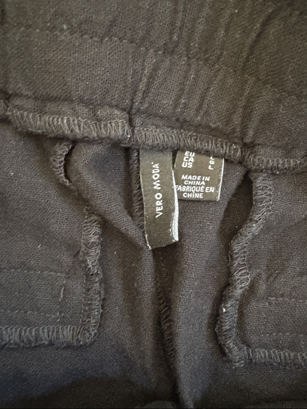 Black Linen Blend Casual Drawstring Pants - Picture 3 of 6